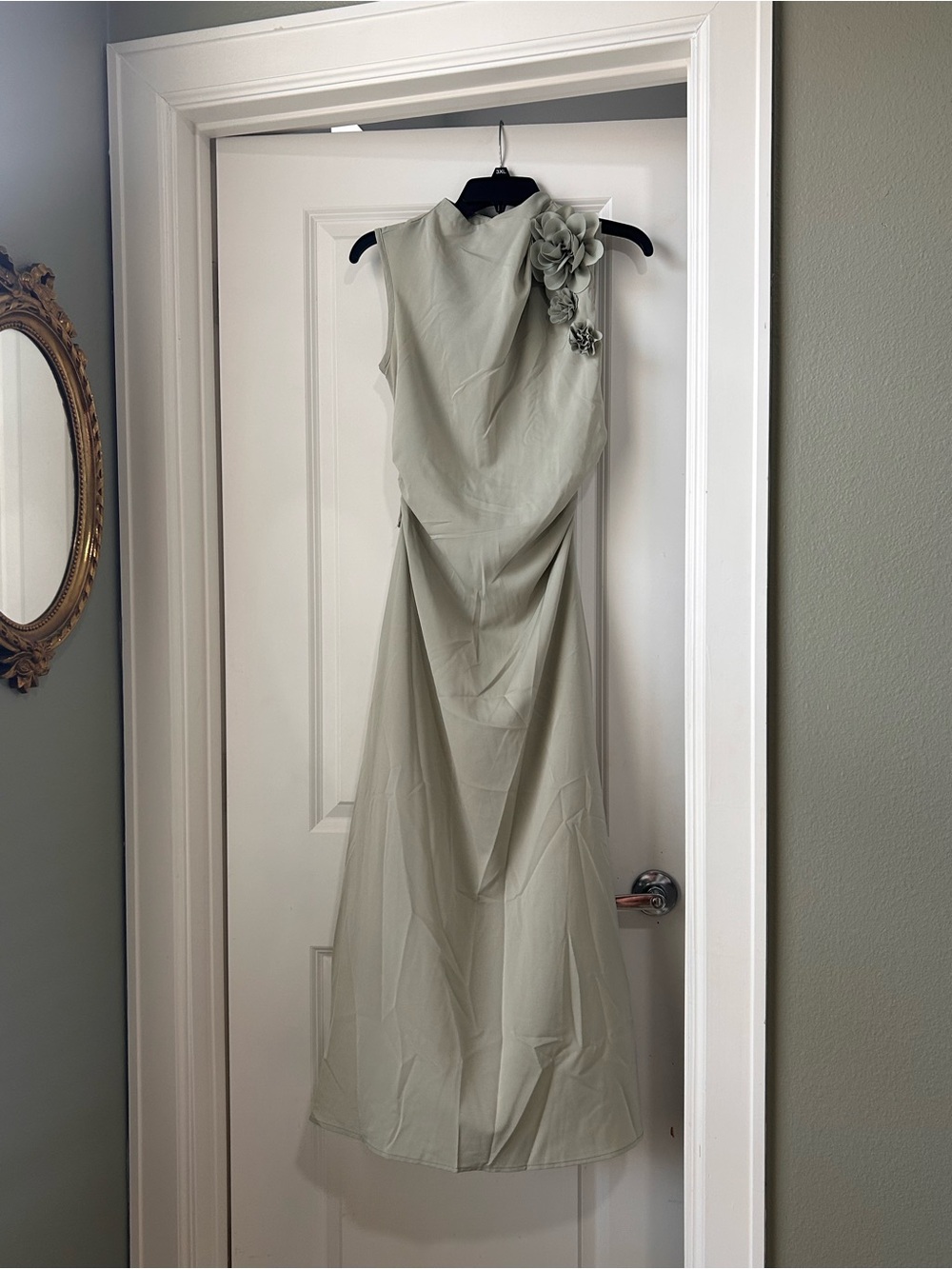 SHEIN Sage Green Maxi Dress with Floral Applique